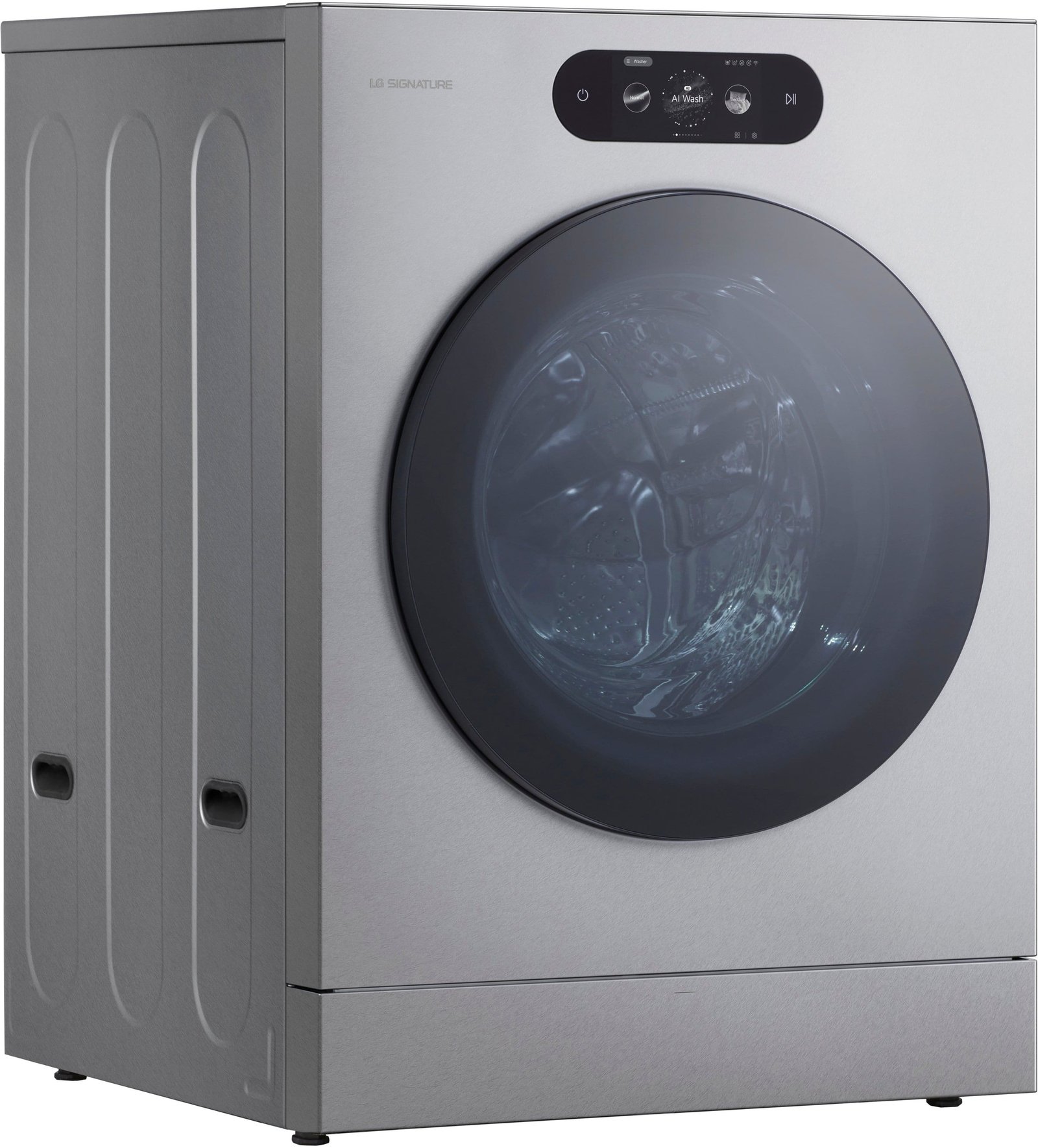 LG - SIGNATURE 5.8 Cu. Ft. High-Efficiency Stackable Smart Front Load Washer with Steam and ezDispense - Brushed Platinum Steel - Image 2