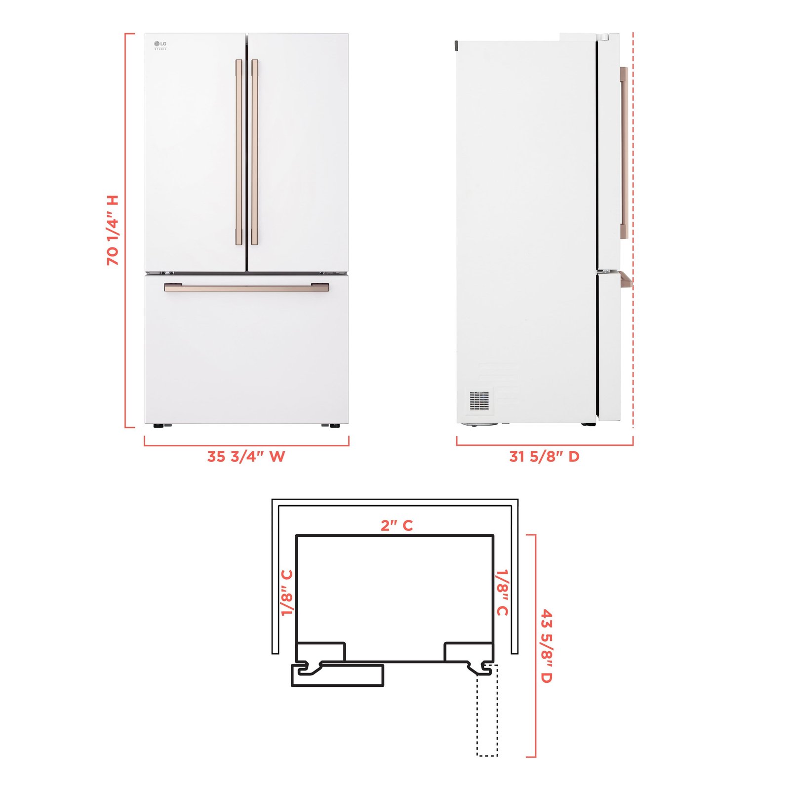 LG - STUDIO 36-in Wide Counter-Depth MAX 26.5 Cu. Ft. French Door Smart Refrigerator with Internal Water Dispenser - Essence White - Image 3