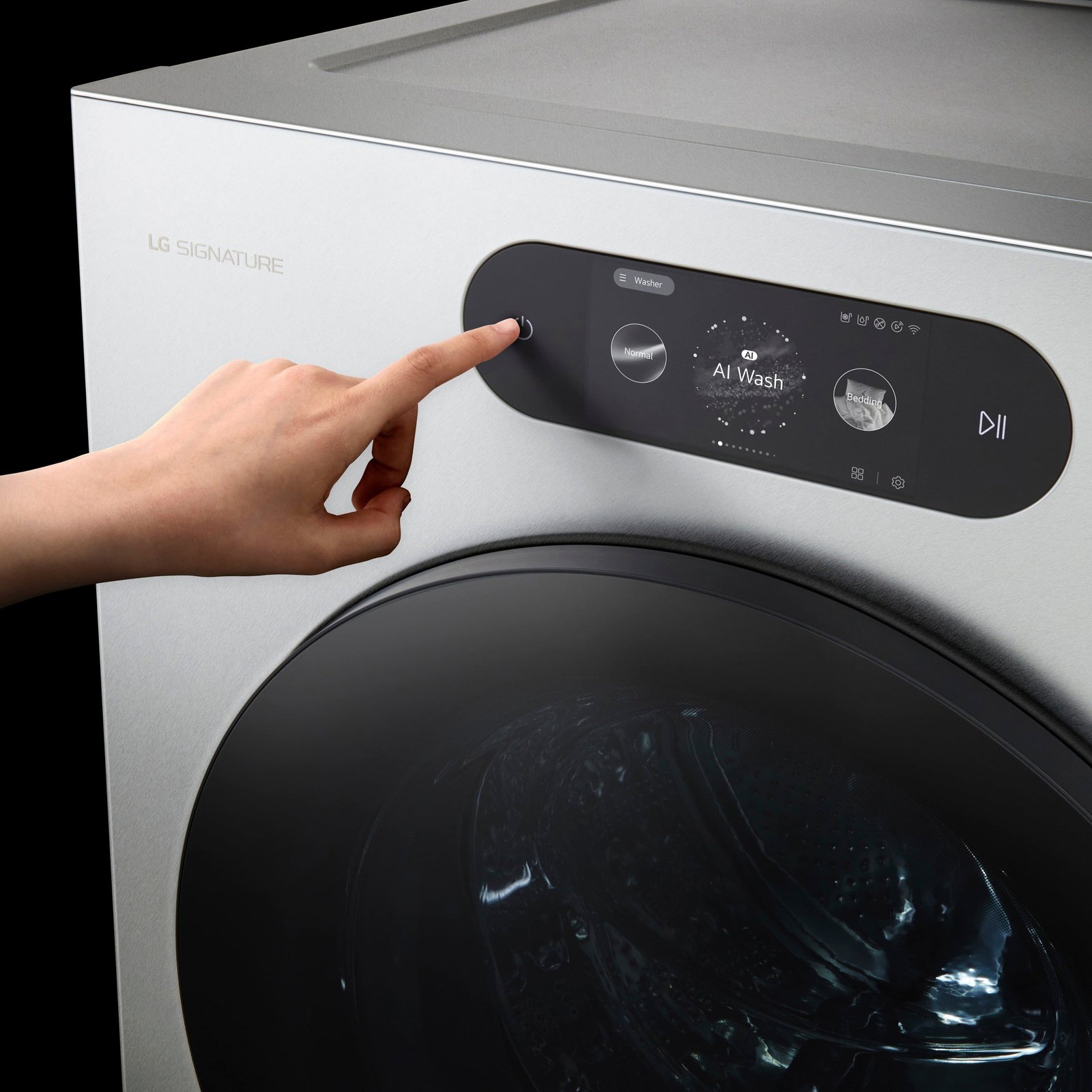 LG - SIGNATURE 5.8 Cu. Ft. High-Efficiency Stackable Smart Front Load Washer with Steam and ezDispense - Brushed Platinum Steel - Image 6