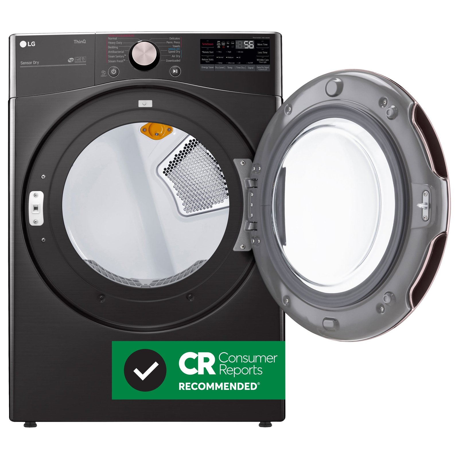 LG - 7.4 Cu. Ft. Stackable Smart Electric Dryer with Steam and Built-In Intelligence - Black Steel - Image 4