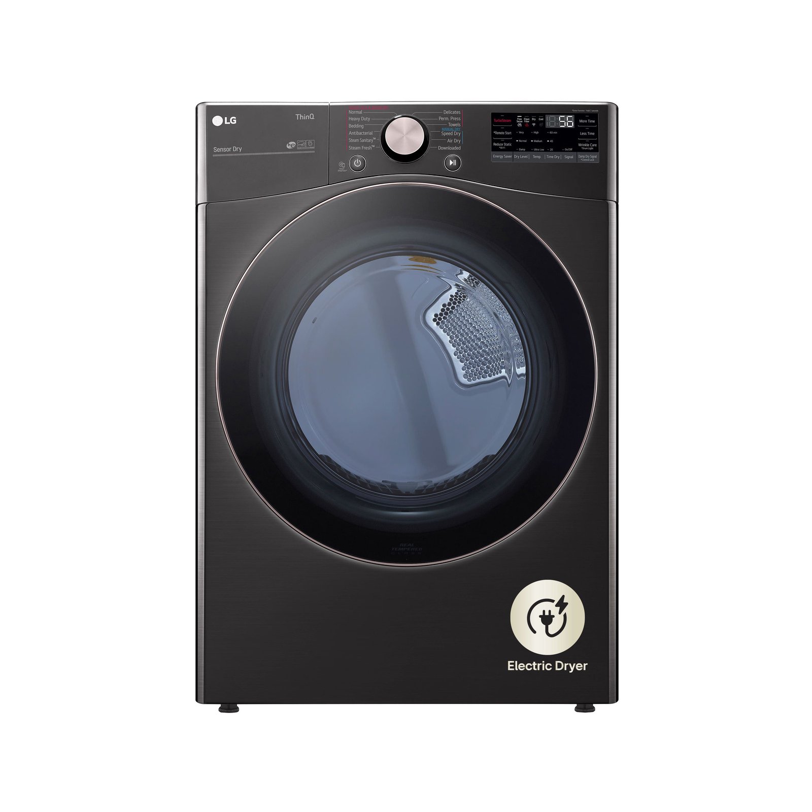 LG - 7.4 Cu. Ft. Stackable Smart Electric Dryer with Steam and Built-In Intelligence - Black Steel - Image 2