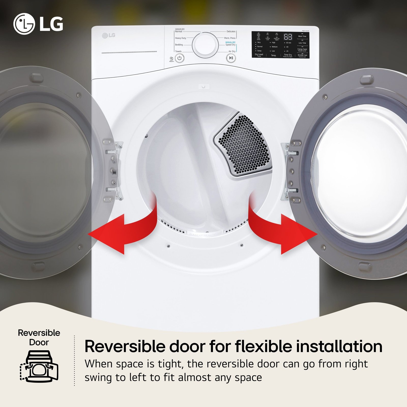 LG - 7.4 Cu. Ft. Stackable Electric Dryer with Wrinkle Care - White - Image 5