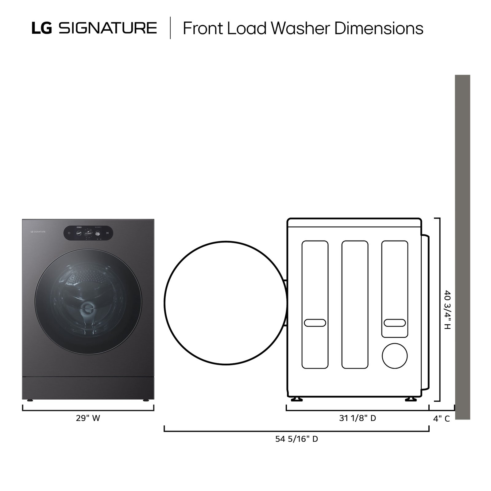 LG - SIGNATURE 5.8 Cu. Ft. High-Efficiency Stackable Smart Front Load Washer with Steam and ezDispense - Brushed Black Steel - Image 3