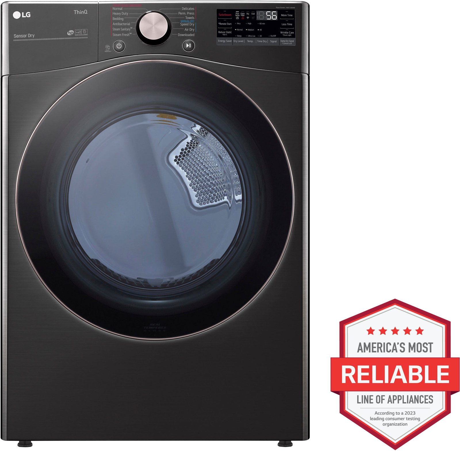 LG - 7.4 Cu. Ft. Stackable Smart Electric Dryer with Steam and Built-In Intelligence - Black Steel - Image 7