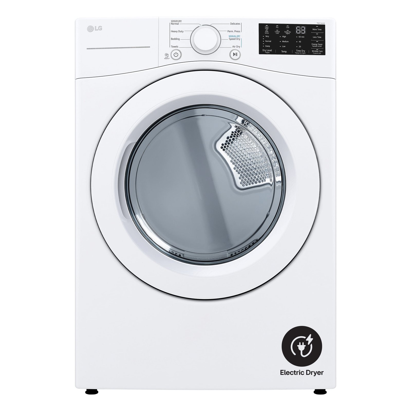 LG - 7.4 Cu. Ft. Stackable Electric Dryer with Wrinkle Care - White - Image 2