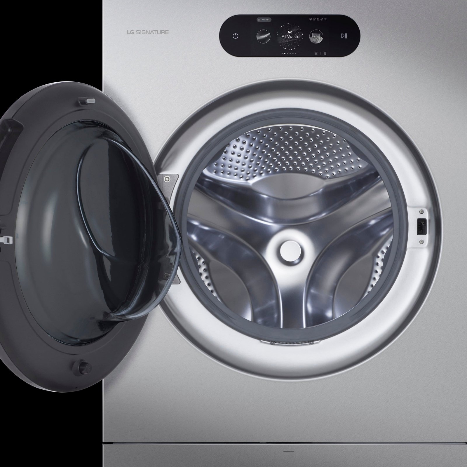 LG - SIGNATURE 5.8 Cu. Ft. High-Efficiency Stackable Smart Front Load Washer with Steam and ezDispense - Brushed Platinum Steel - Image 7