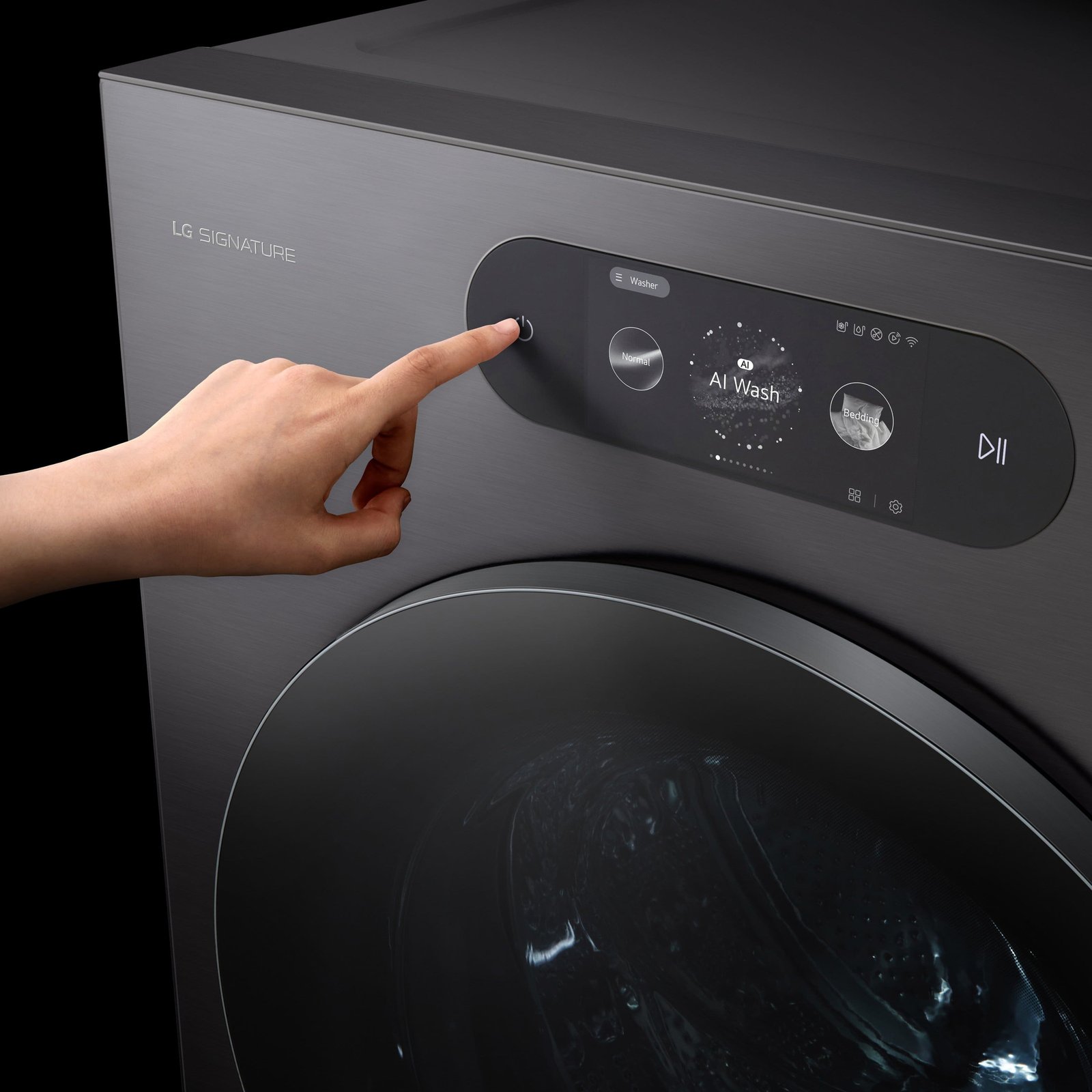 LG - SIGNATURE 5.8 Cu. Ft. High-Efficiency Stackable Smart Front Load Washer with Steam and ezDispense - Brushed Black Steel - Image 6