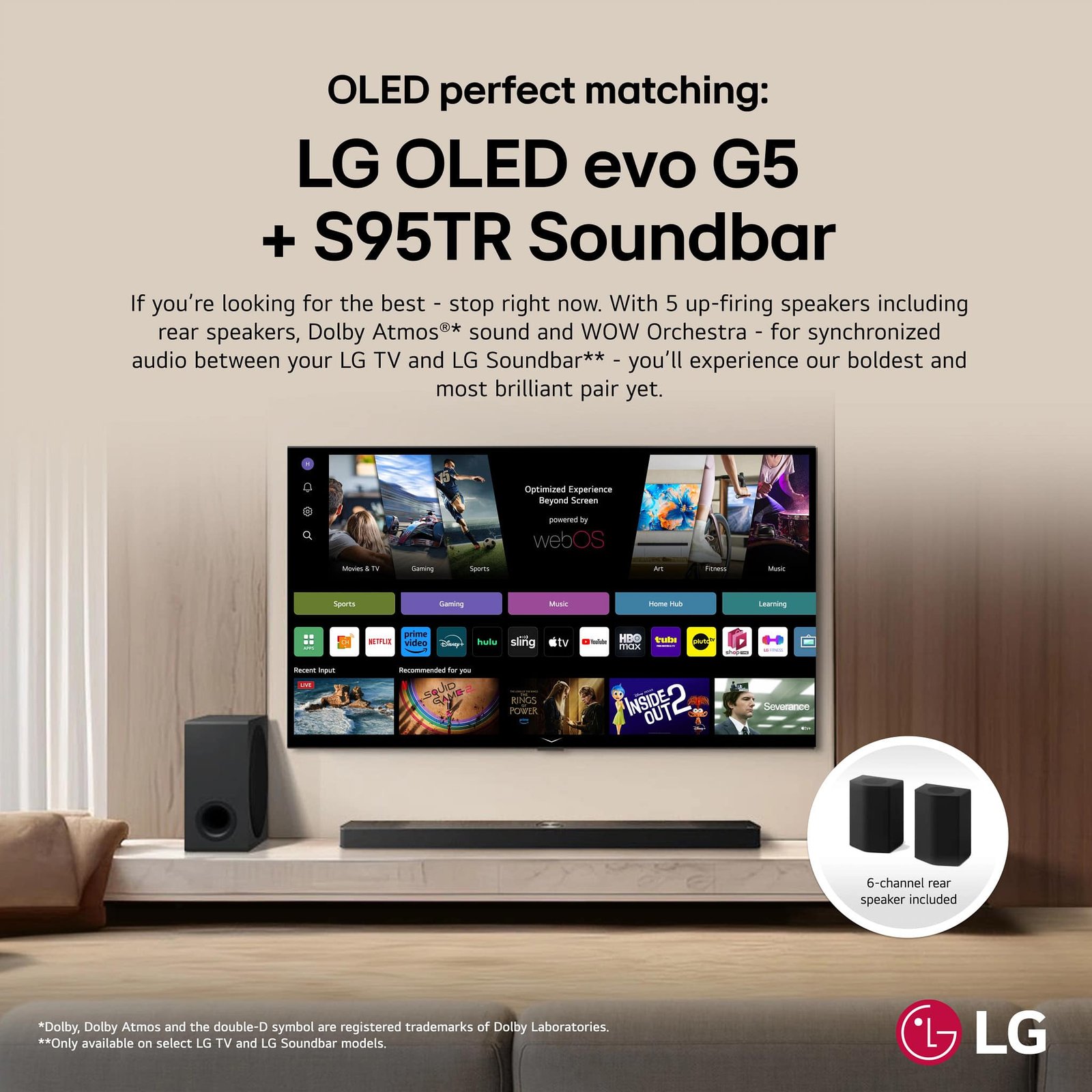 LG - 9.1.5-Channel S95TR Home Theater Soundbar with Wireless Subwoofer and Rear Speakers, Dolby Atmos, WOW Orchestra - Black - Image 3