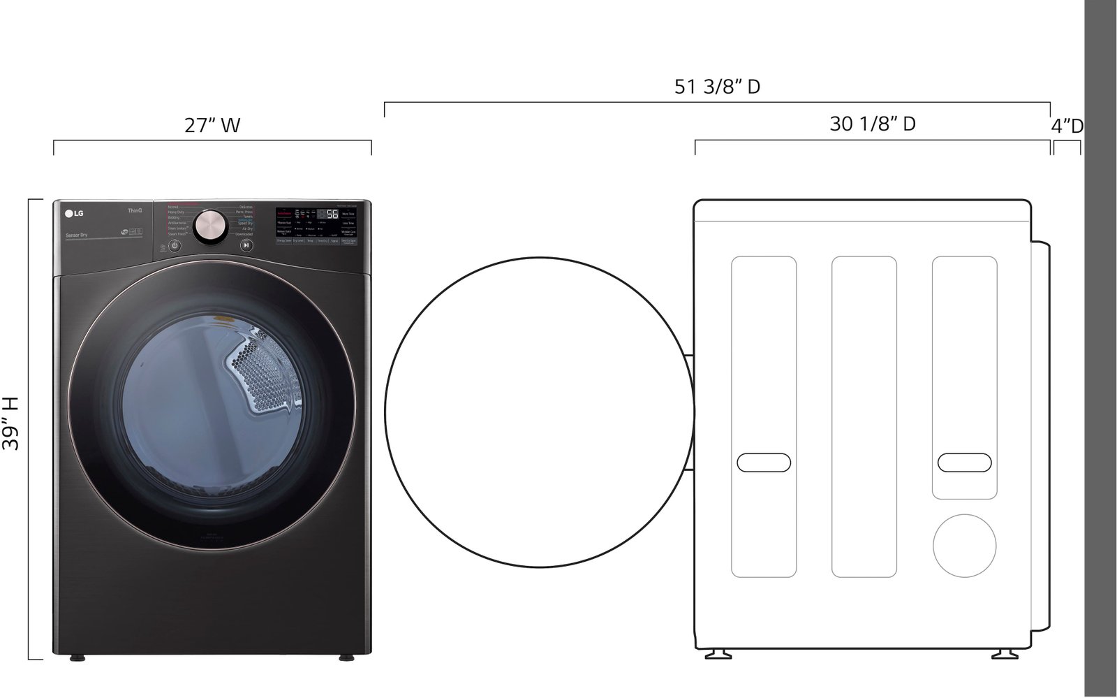 LG - 7.4 Cu. Ft. Stackable Smart Gas Dryer with Steam and Built-In Intelligence - Black Steel - Image 3