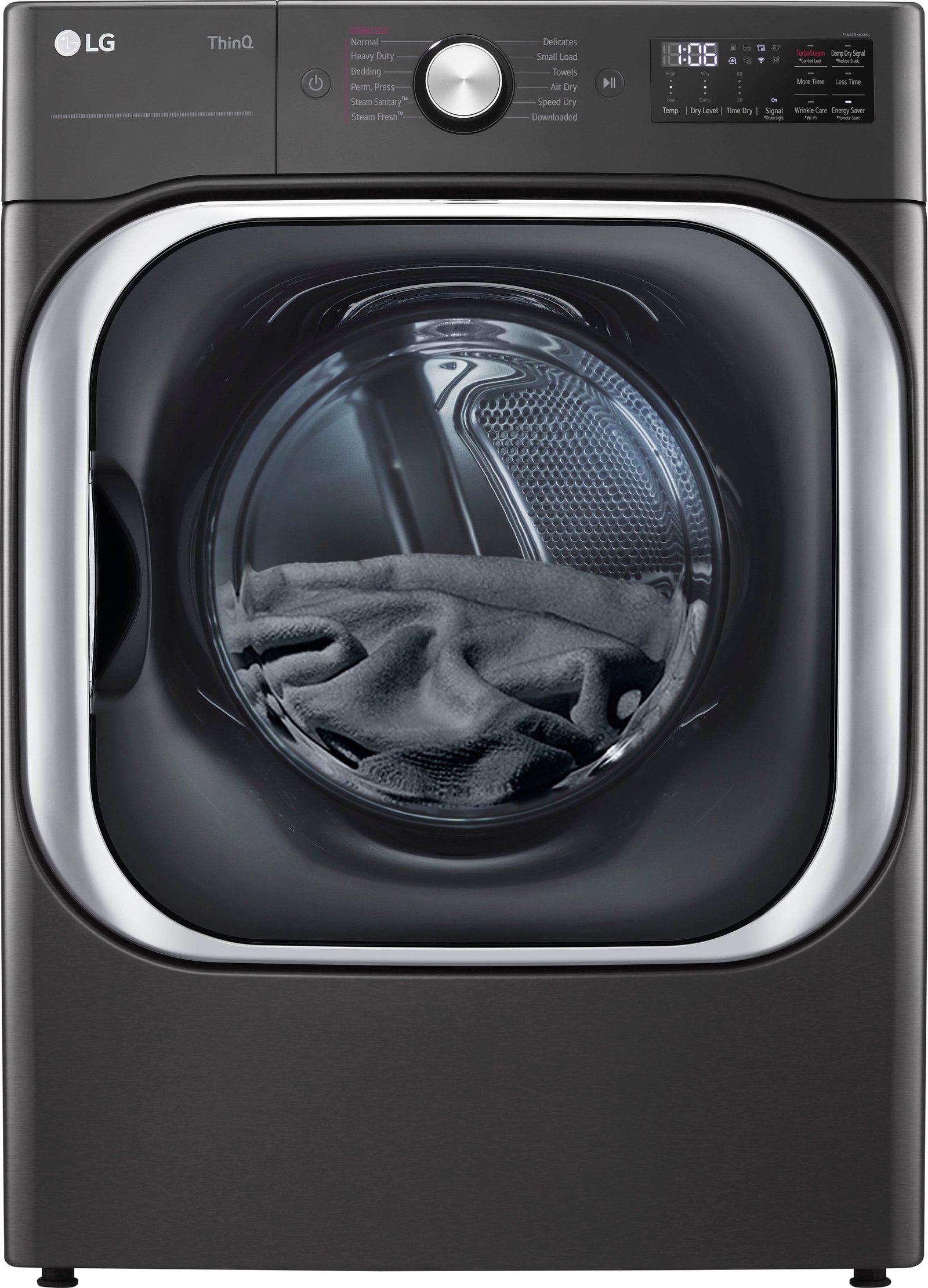 LG - 9.0 Cu. Ft. Stackable Smart Gas Dryer with Steam and Built-In Intelligence - Black Steel