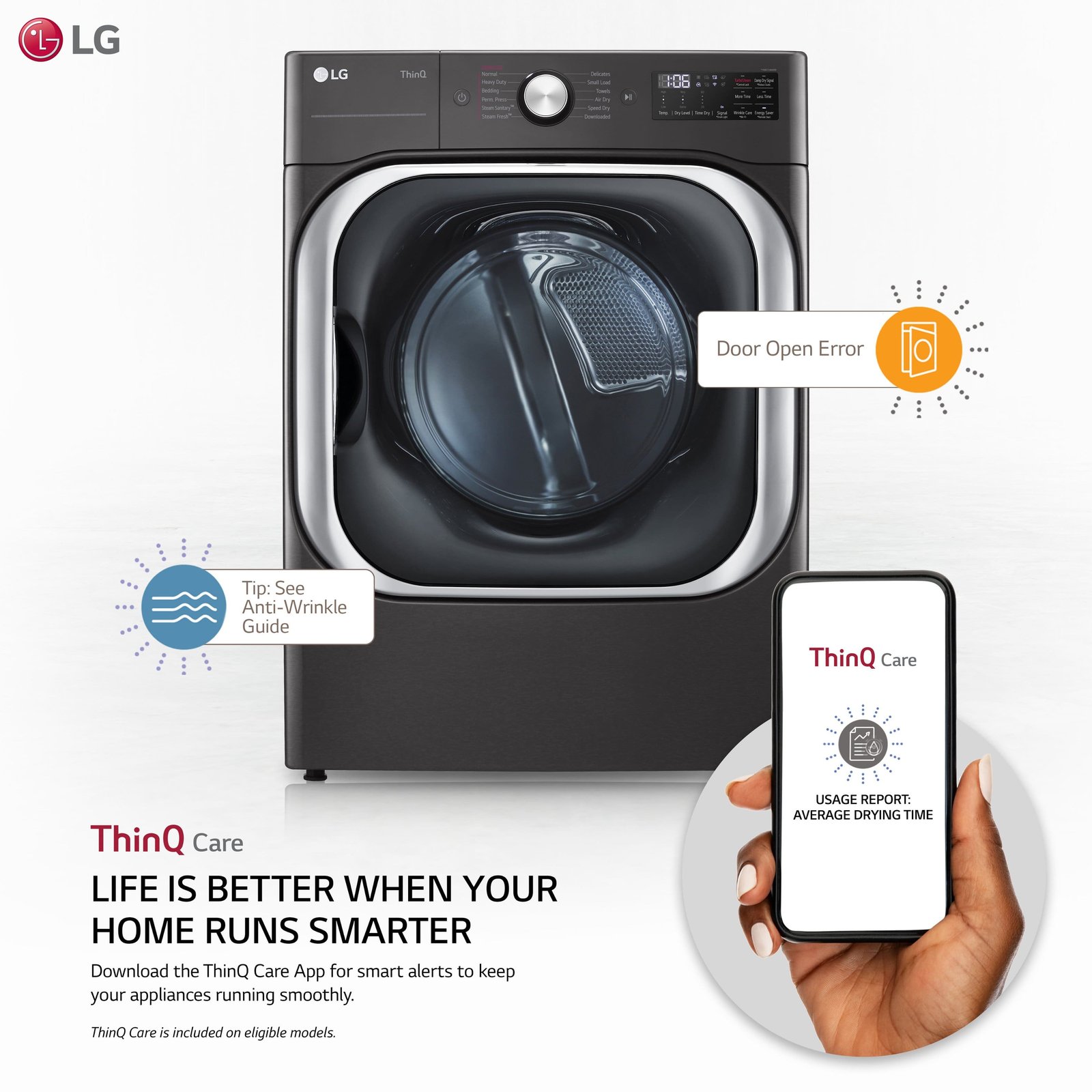 LG - 9.0 Cu. Ft. Stackable Smart Gas Dryer with Steam and Built-In Intelligence - Black Steel - Image 6