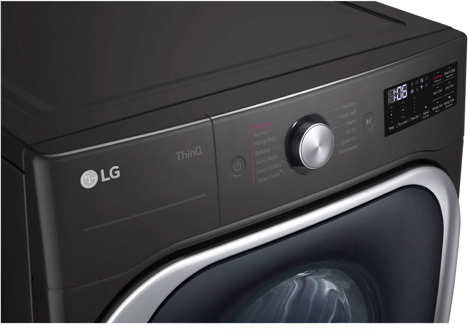 LG - 9.0 Cu. Ft. Stackable Smart Electric Dryer with Steam and Built-In Intelligence - Black Steel - Image 7