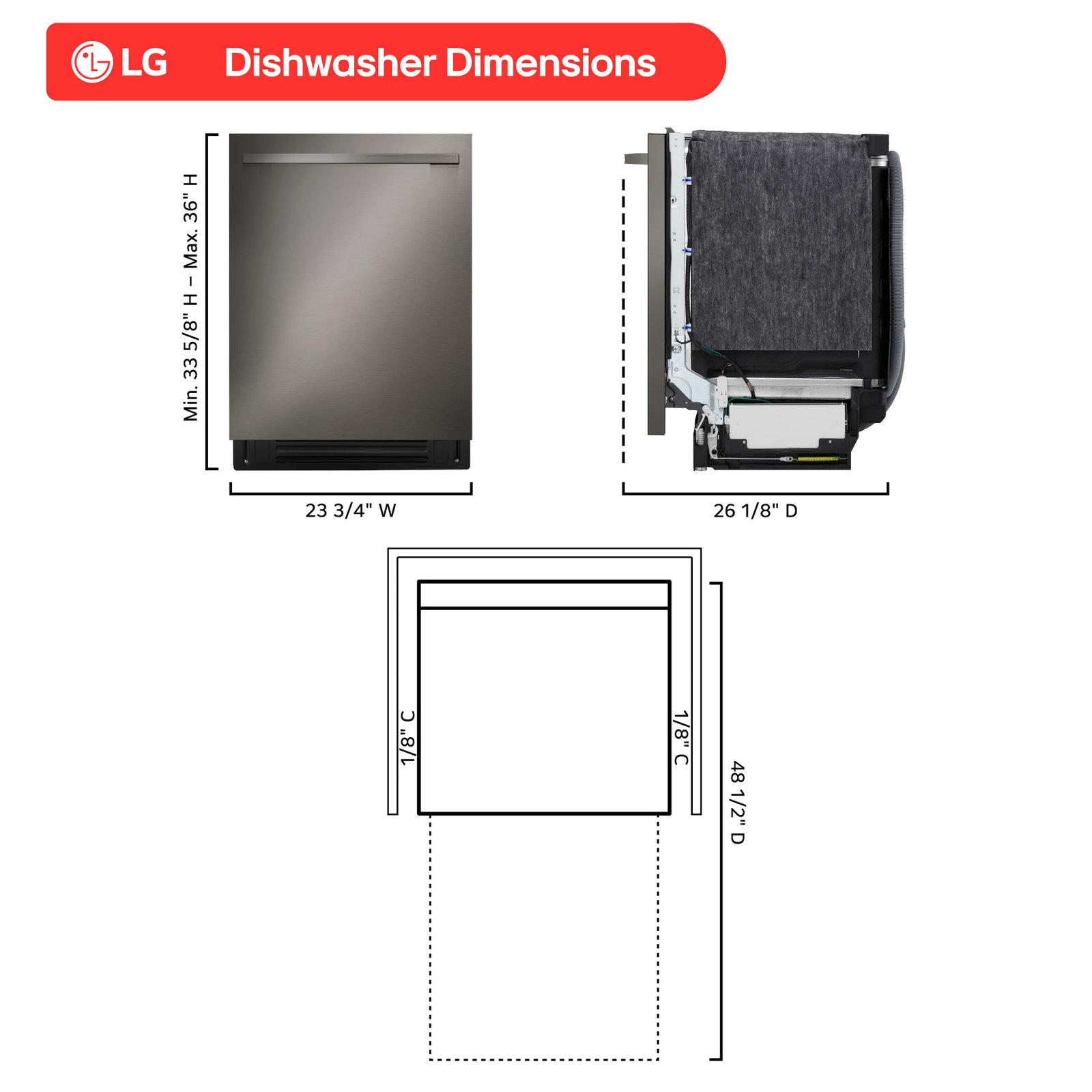 LG - FlushFit 24-inTop Control Smart Built-In Stainless Steel Tub Dishwasher with 3rd Rack, 1-Hour Wash and Dry, 46dBA - Black Stainless Steel - Image 3