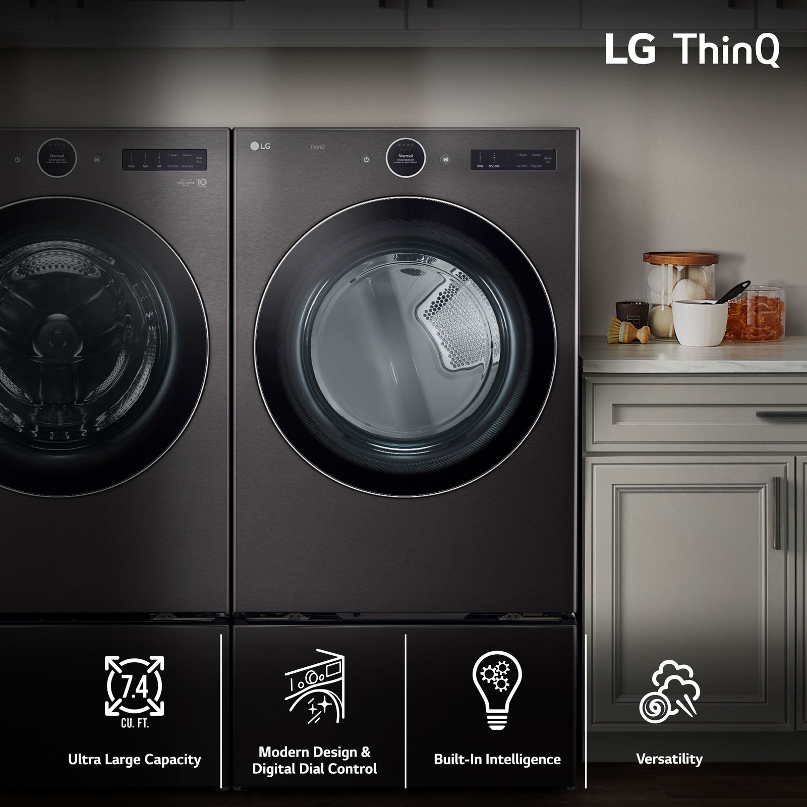 LG - 7.4 Cu. Ft. Stackable Smart Gas Dryer with TurboSteam - Black Steel - Image 7