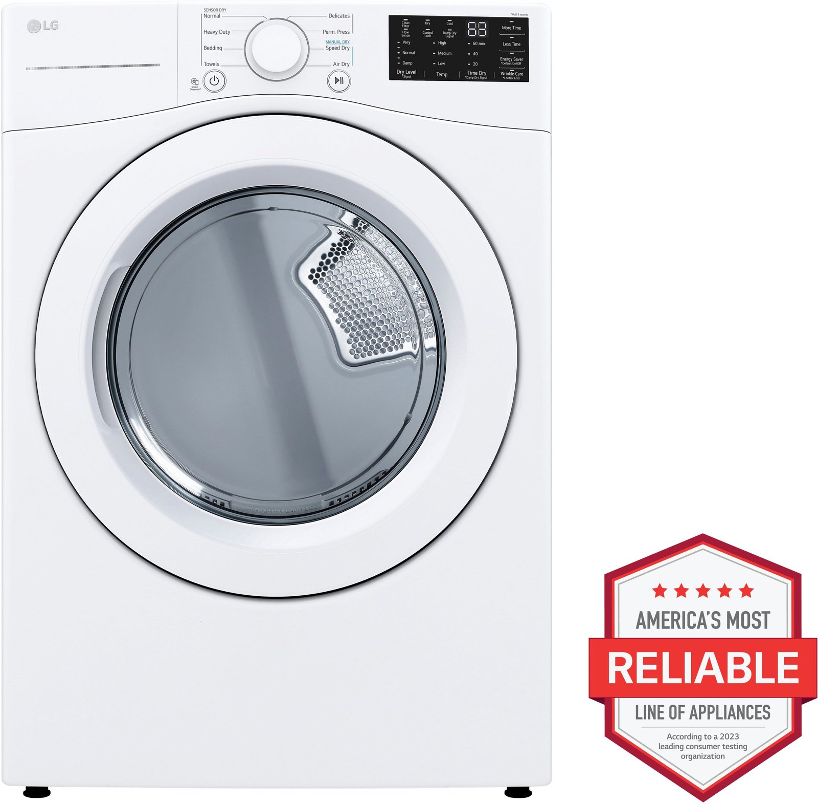 LG - 7.4 Cu. Ft. Stackable Electric Dryer with Wrinkle Care - White - Image 6