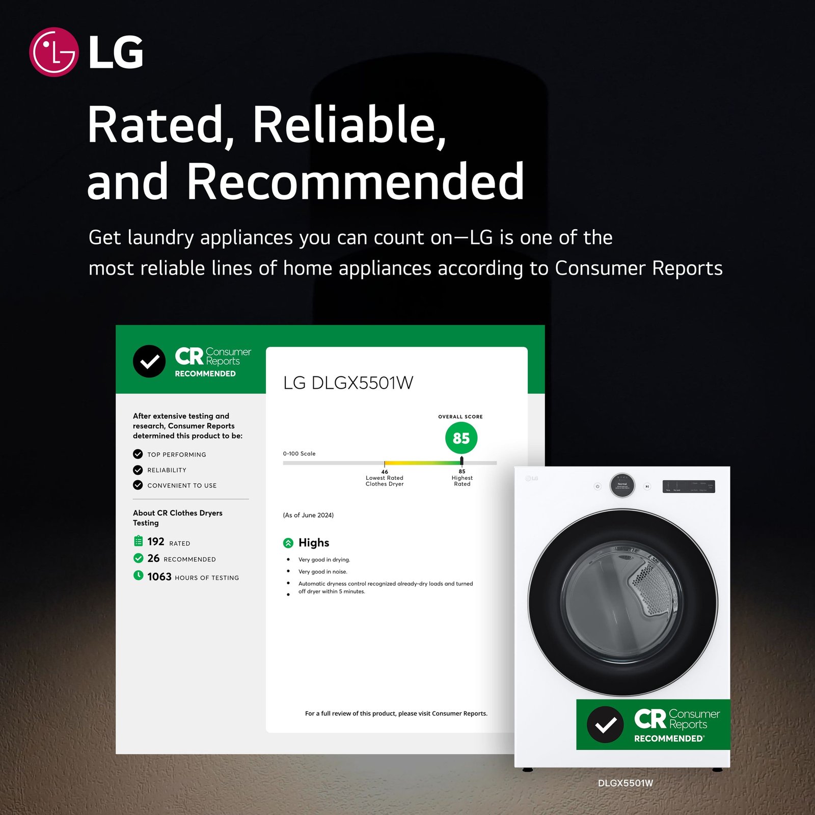 LG - 7.4 Cu. Ft. Stackable Smart Gas Dryer with Steam and Sensor Dry - White - Image 4
