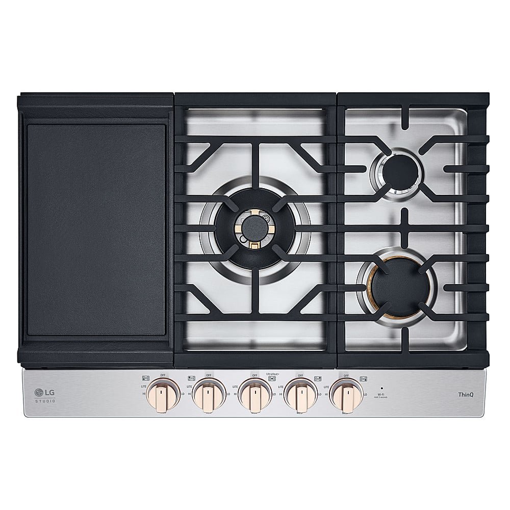 LG - STUDIO 30” Built-In Smart Gas Cooktop with 5 Burners and Griddle - Essence White - Image 2