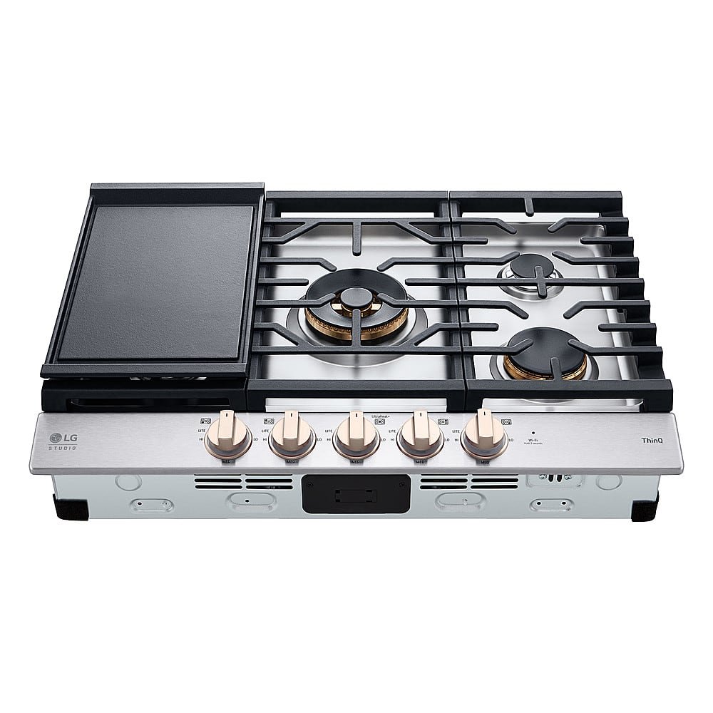 LG - STUDIO 30” Built-In Smart Gas Cooktop with 5 Burners and Griddle - Essence White - Image 4