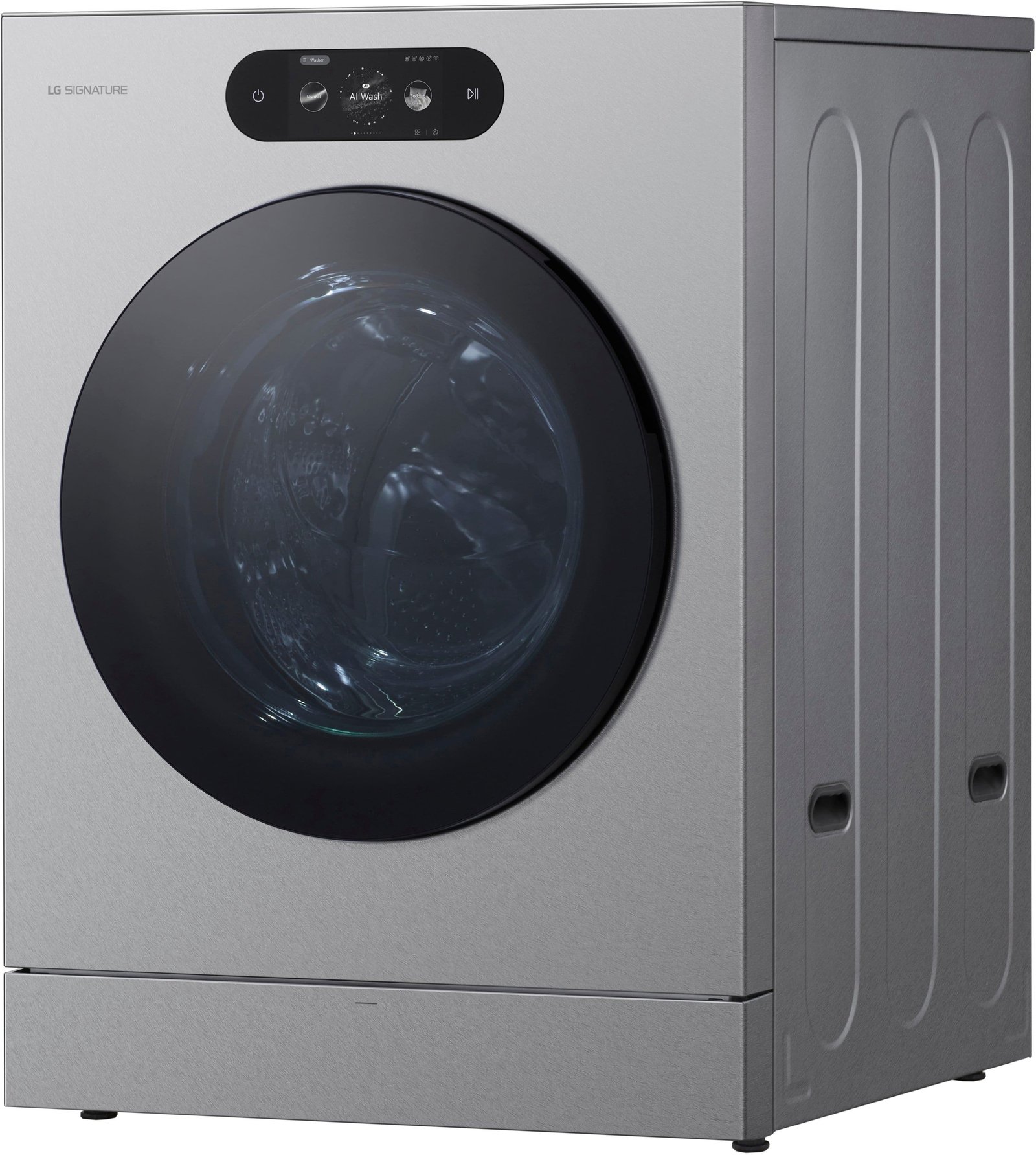 LG - SIGNATURE 5.8 Cu. Ft. High-Efficiency Stackable Smart Front Load Washer with Steam and ezDispense - Brushed Platinum Steel - Image 4