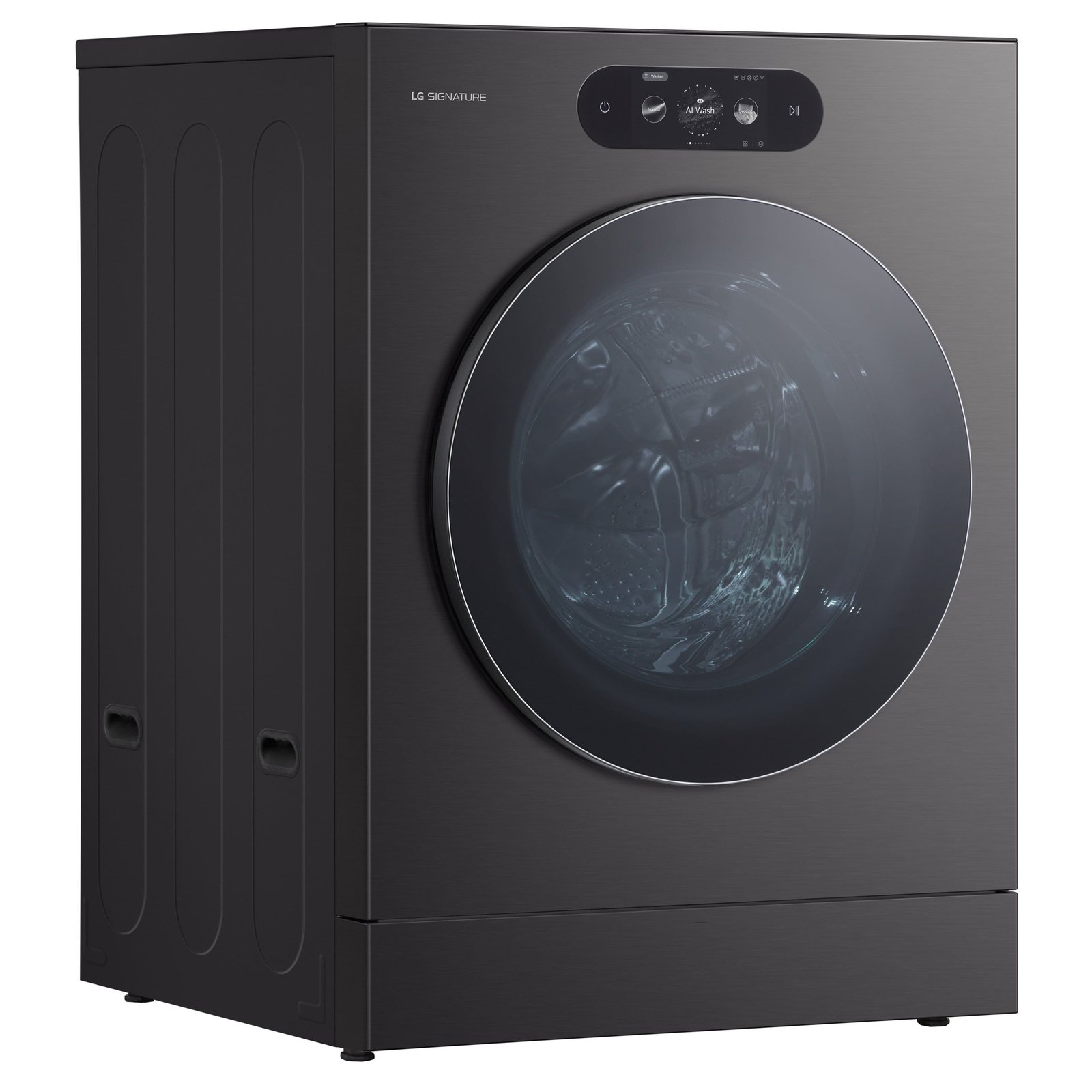 LG - SIGNATURE 5.8 Cu. Ft. High-Efficiency Stackable Smart Front Load Washer with Steam and ezDispense - Brushed Black Steel - Image 2