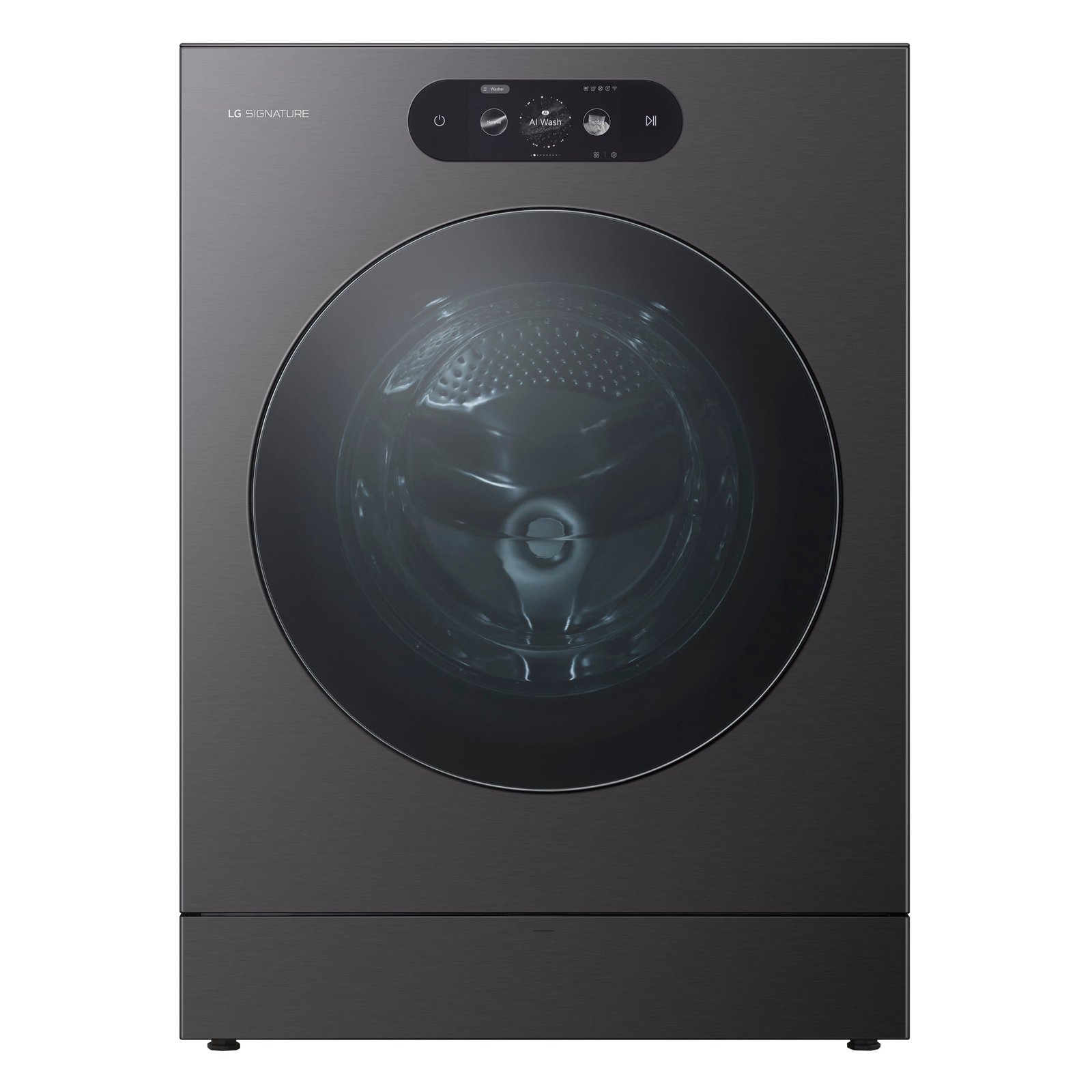 LG - SIGNATURE 5.8 Cu. Ft. High-Efficiency Stackable Smart Front Load Washer with Steam and ezDispense - Brushed Black Steel