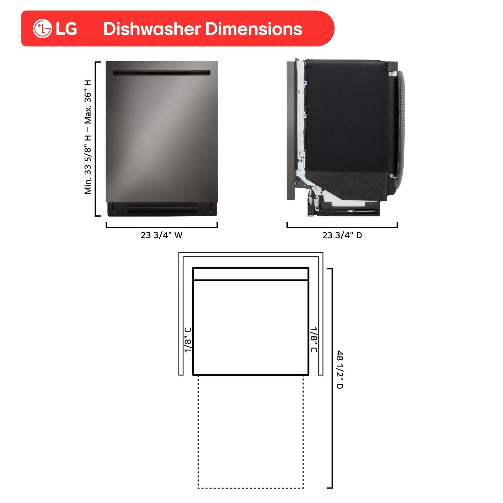 LG - FlushFit 24-in Top Control Smart Built-In Stainless Steel Tub Dishwasher with 3rd Rack, 1 Hour Wash and Dry, 42dBA - Black Stainless Steel - Image 3