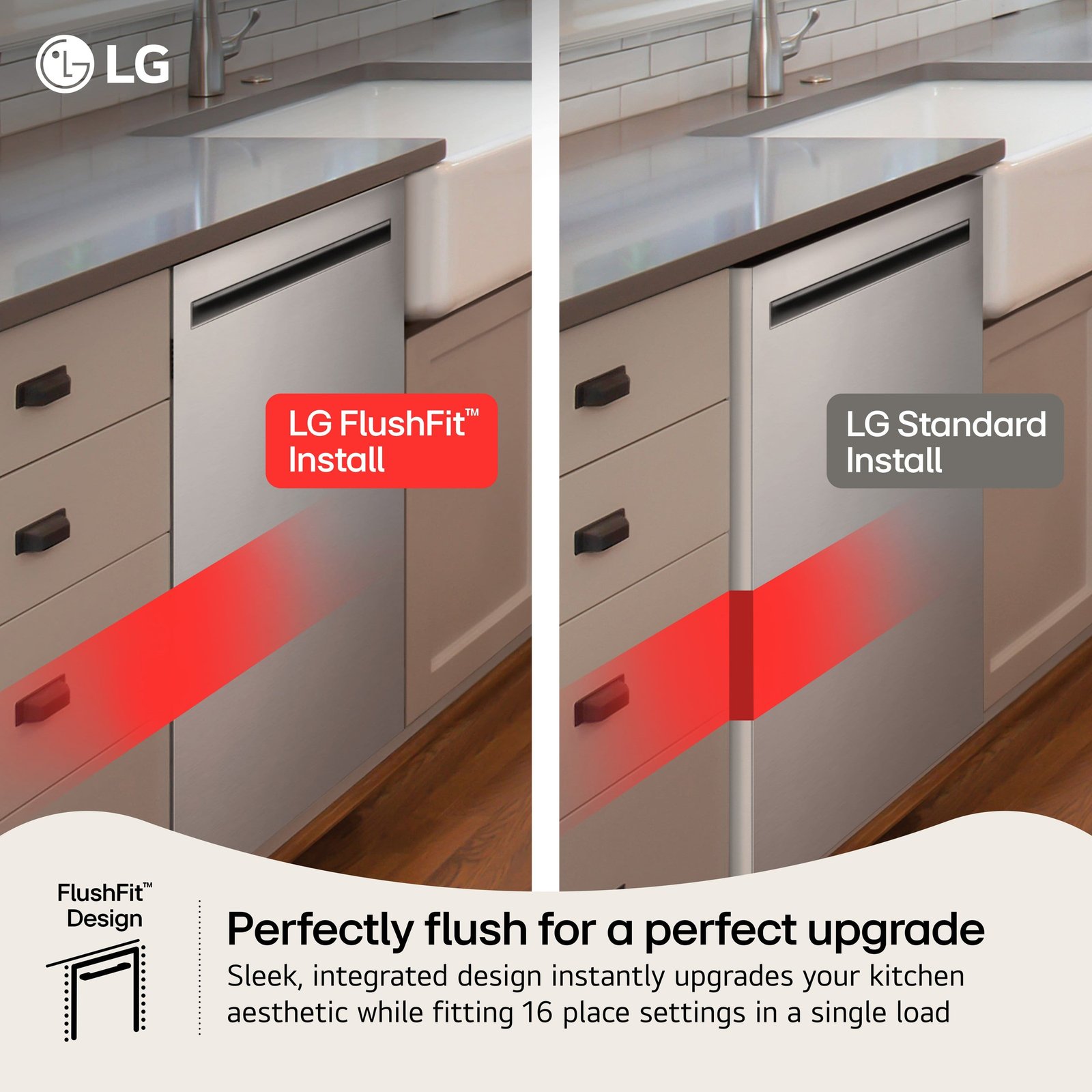 LG - FlushFit 24-in Top Control Smart Built-In Stainless Steel Tub Dishwasher with 3rd Rack, 1 Hour Wash and Dry, 42dBA - Stainless Steel - Image 3
