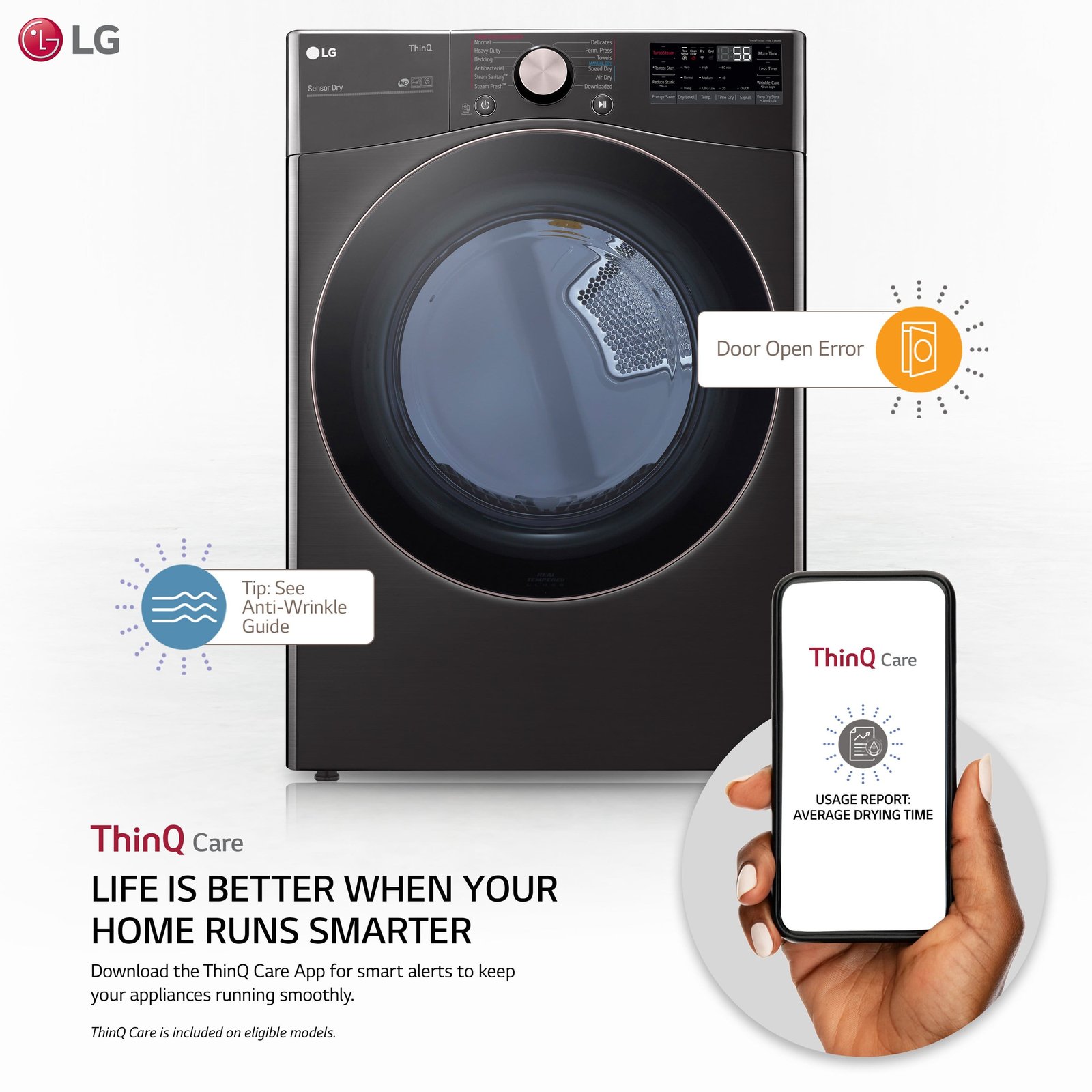 LG - 7.4 Cu. Ft. Stackable Smart Gas Dryer with Steam and Built-In Intelligence - Black Steel - Image 6