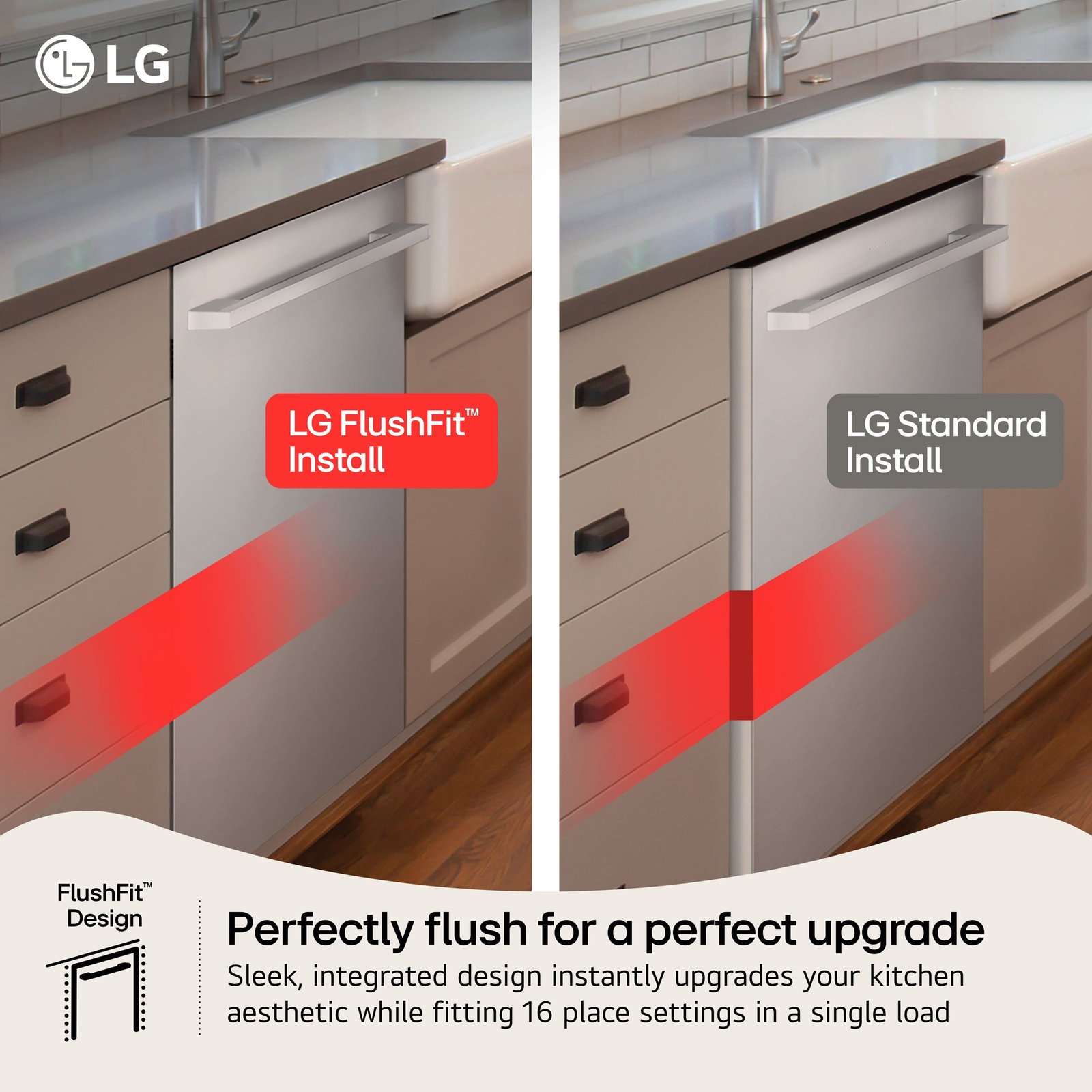 LG - FlushFit 24-in Top Control Smart Built-In Stainless Steel Tub Dishwasher with 3rd Rack, 1 Hour Wash and Dry, 44dBA - Stainless Steel - Image 3