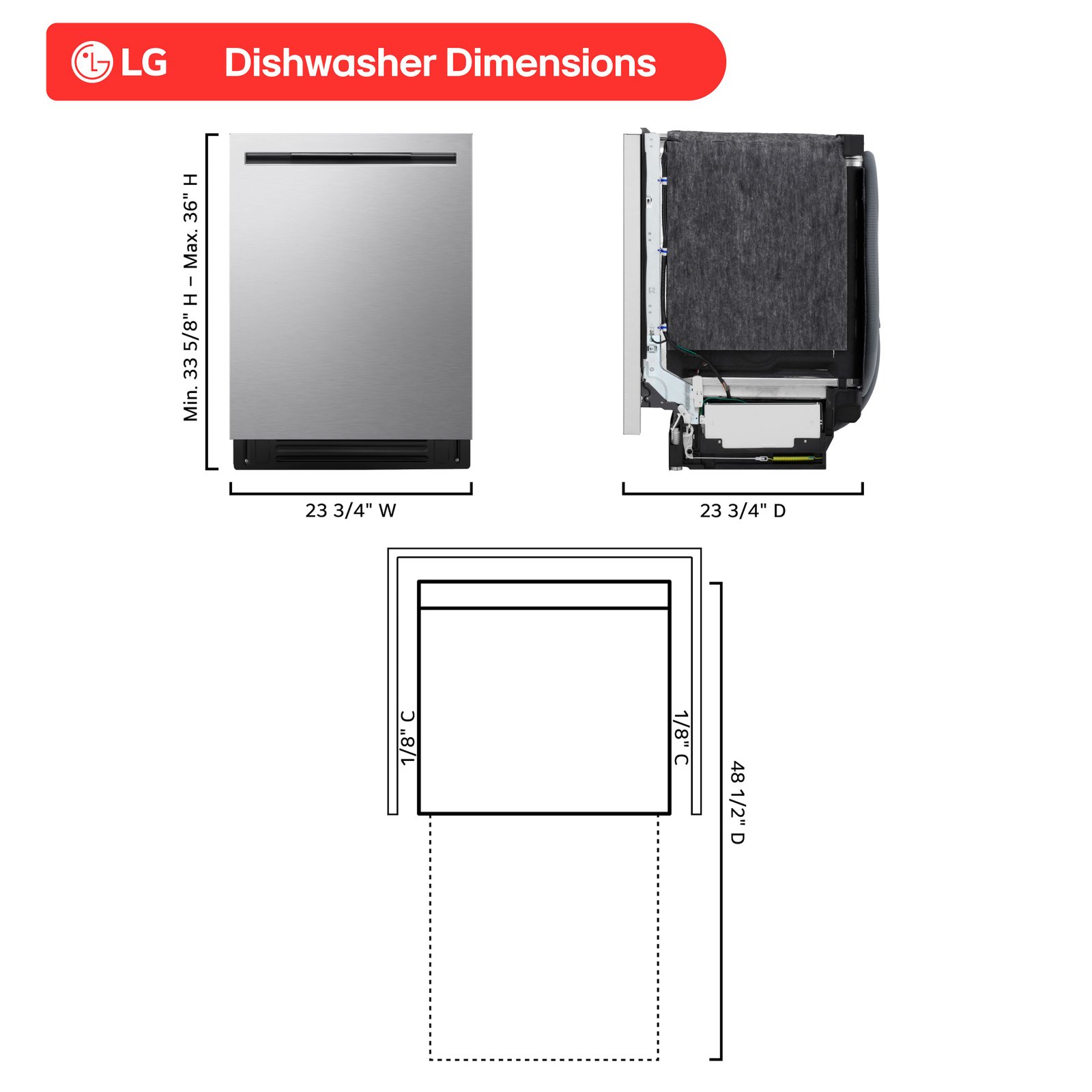 LG - FlushFit 24" Top Control Smart Built-In Stainless Steel Tub Dishwasher with 3rd Rack, AutoVent Dry and 46dBA - Stainless Steel - Image 3