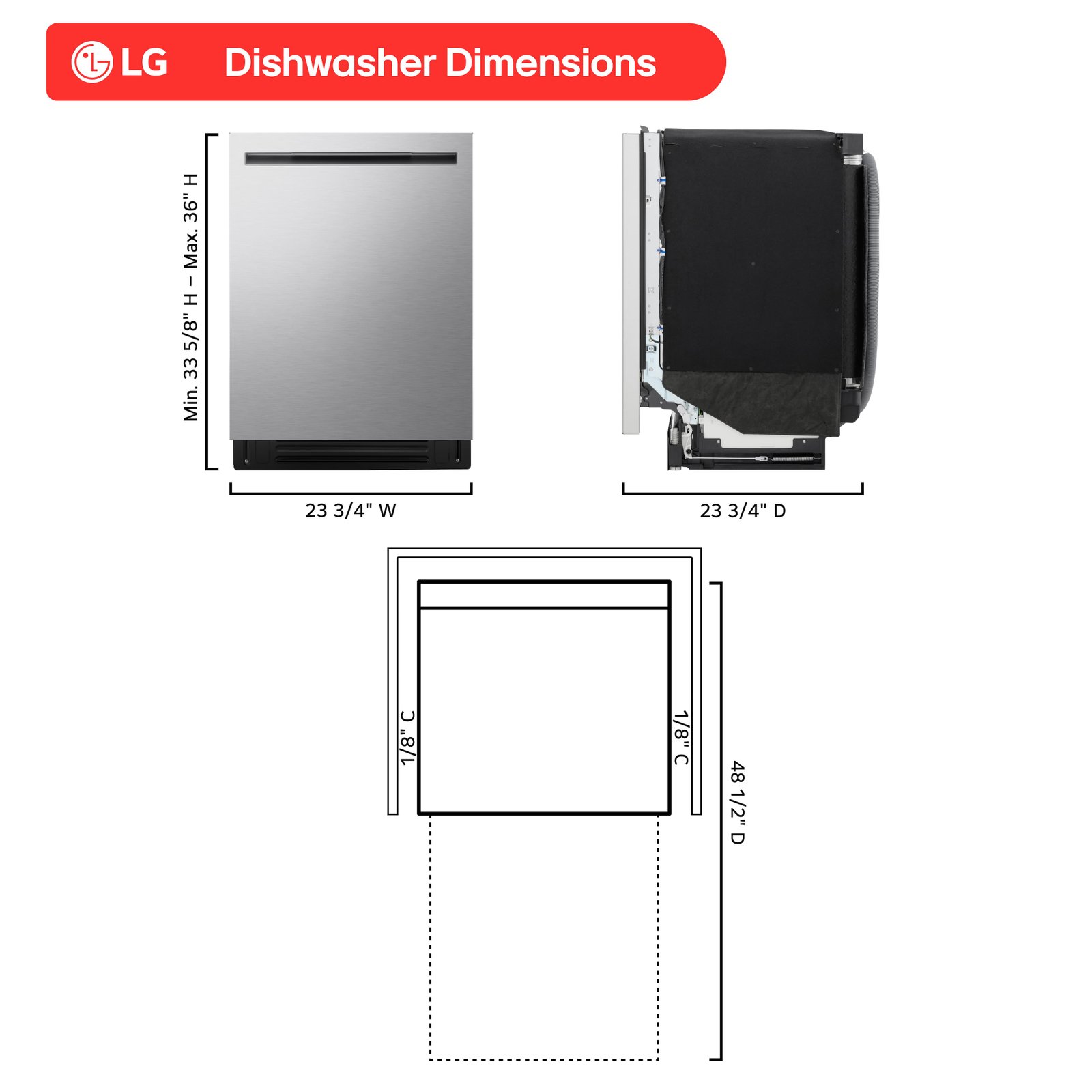 LG - FlushFit 24-in Top Control Smart Built-In Stainless Steel Tub Dishwasher with 3rd Rack, 1 Hour Wash and Dry, 42dBA - Stainless Steel - Image 2