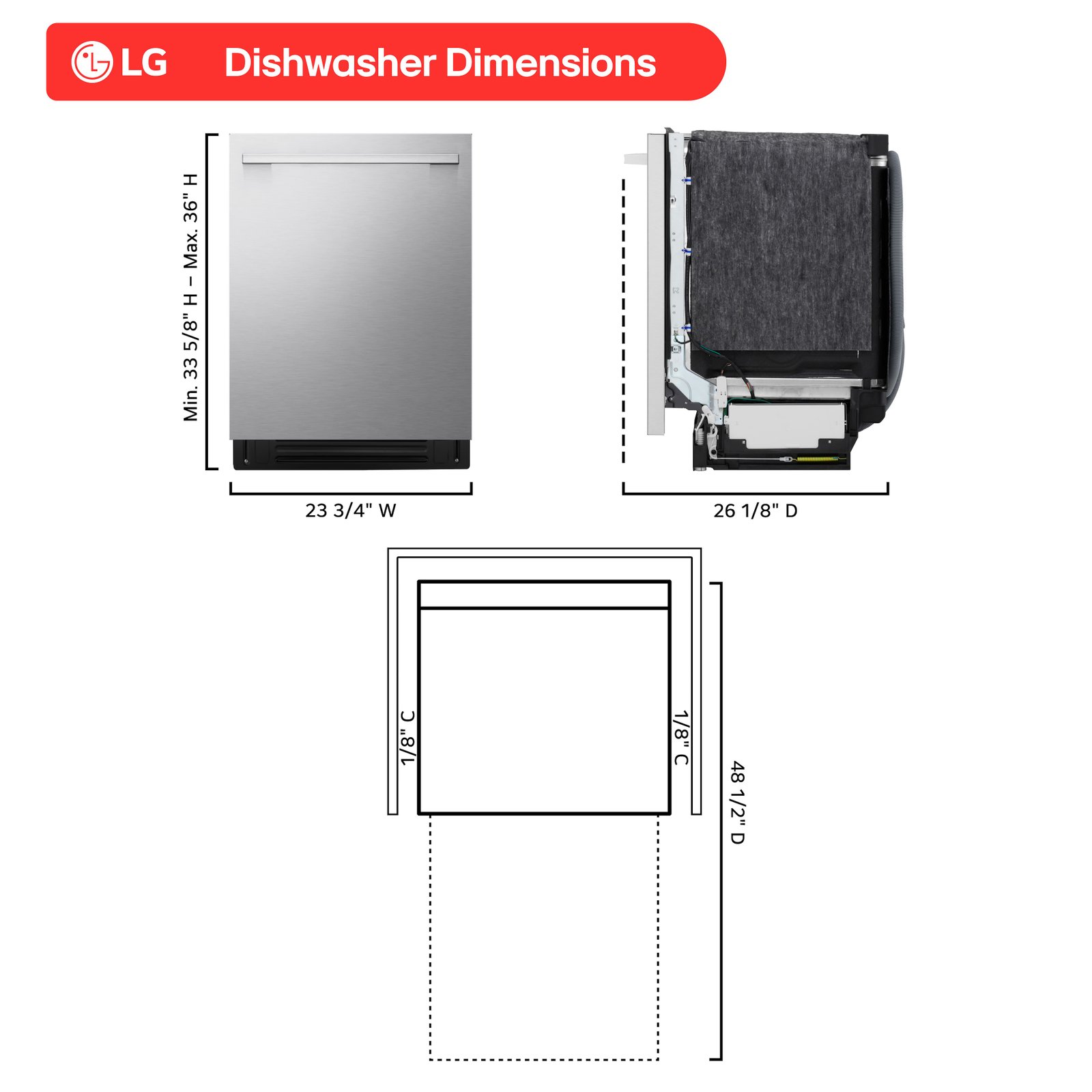LG - FlushFit 24-in Top Control Smart Built-In Stainless Steel Tub Dishwasher with 3rd Rack, 1-Hour Wash and Dry, 46dBA - Stainless Steel - Image 2