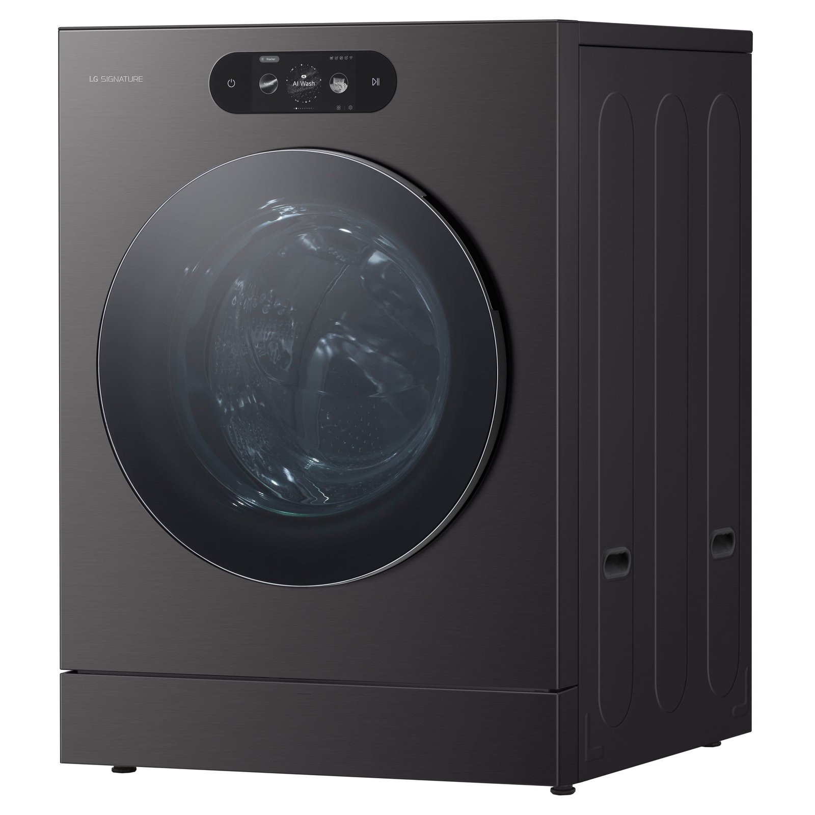 LG - SIGNATURE 5.8 Cu. Ft. High-Efficiency Stackable Smart Front Load Washer with Steam and ezDispense - Brushed Black Steel - Image 4